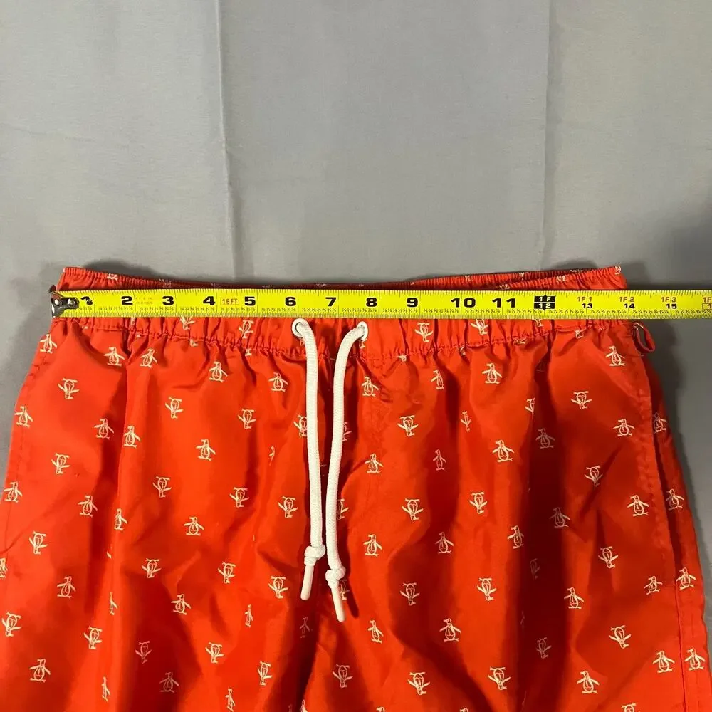 Original Penguin Swim Trunks Boys Medium‎ Red White Penguin Logo Print Board Sho
